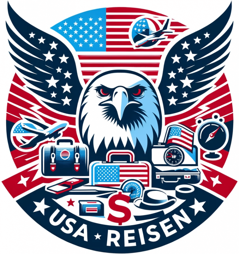 USA Reisen - Ein Adler mit einer amerikanischen Flagge im Hintergrund, erstellt mit Elementor.